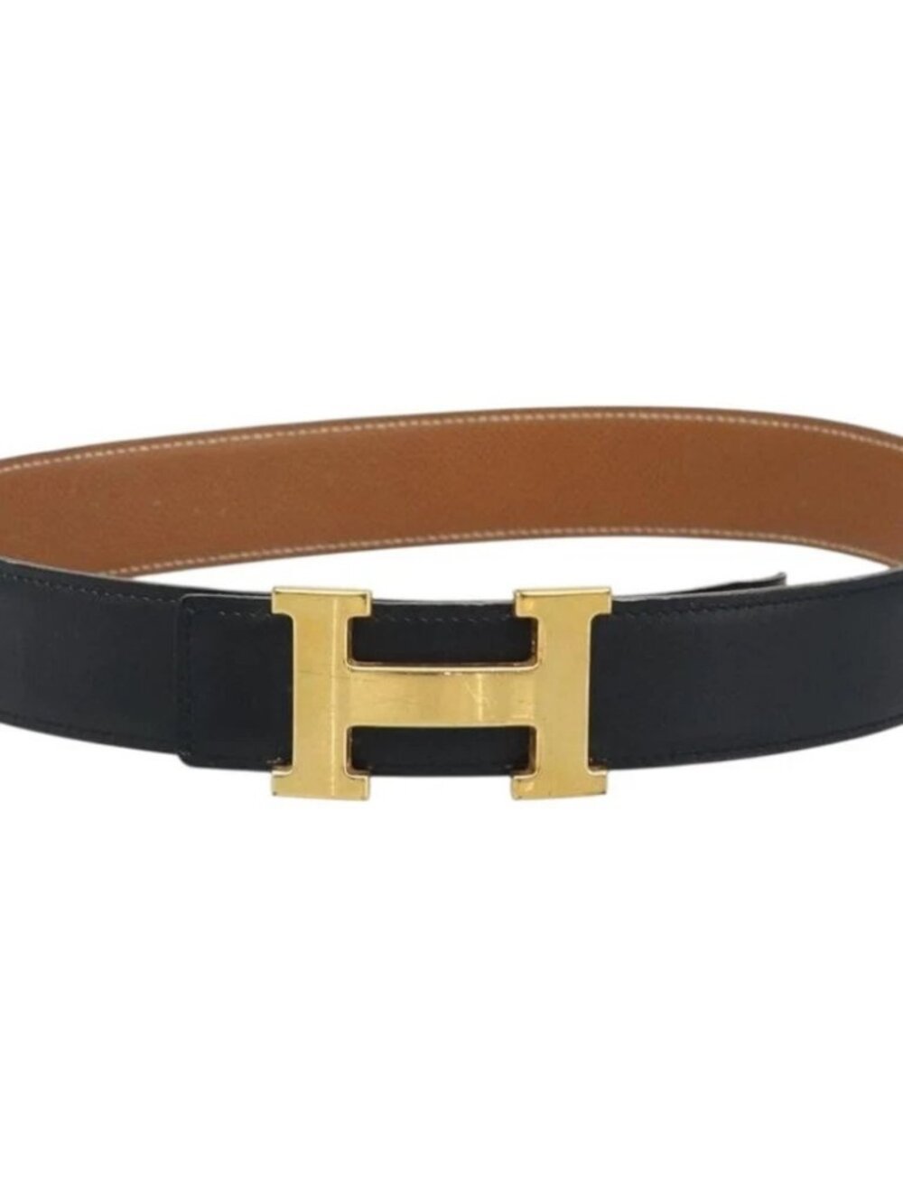 HERMES Constance H belt Belt Leather 31.5"" Black Auth YKZ106
